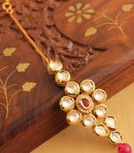 Awesome Gold Plated Red Kundan Bridal Maang Tikka