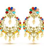 Multicolor Pearl Drop Fancy Gold Finish Dangle Earrings