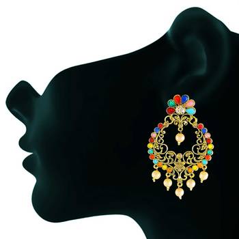 Multicolor Pearl Drop Fancy Gold Finish Dangle Earrings 3