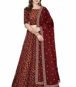 IndianEFashion Maroon Bangalore Silk Embroidered Semi Stitched Lehenga Choli