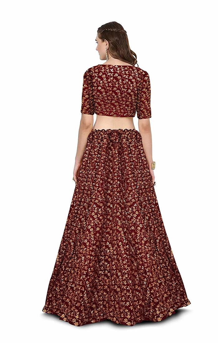 IndianEFashion Maroon Bangalore Silk Embroidered Semi Stitched Lehenga Choli