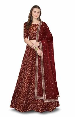 IndianEFashion Maroon Bangalore Silk Embroidered Semi Stitched Lehenga Choli 4