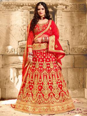 Red Bangalore Silk Self Designer Semi Stitched Lehenga Choli 1