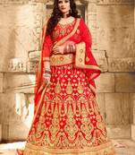 Red Bangalore Silk Self Designer Semi Stitched Lehenga Choli