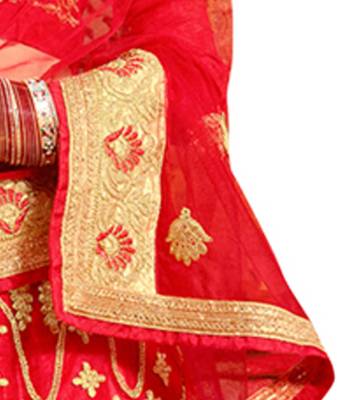 Red Bangalore Silk Self Designer Semi Stitched Lehenga Choli 4