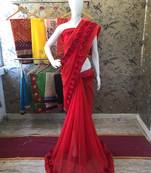 Blood Red Woven Georgette Saree With Blouse