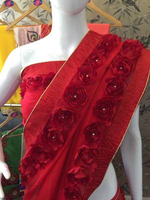 Blood Red Woven Georgette Saree With Blouse 2