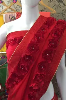 Blood Red Woven Georgette Saree With Blouse