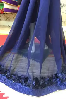 Navy Blue Woven Georgette Saree With Blouse