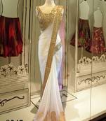 White plain georgette saree with blouse