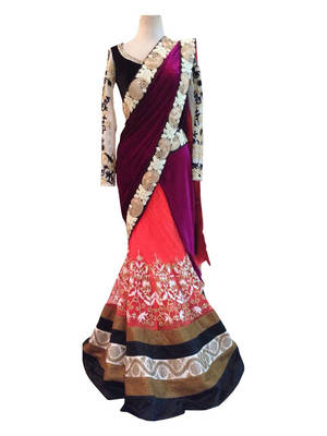 Purple Embroidered Velvet Saree With Blouse 1