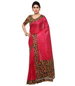 Pink Plain Semi Tussar Silk Saree With Blouse