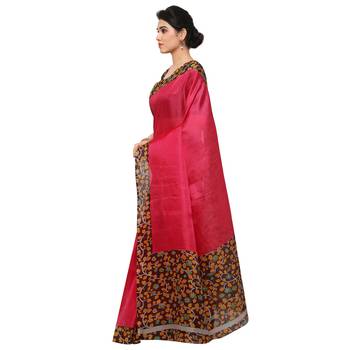 Pink Plain Semi Tussar Silk Saree With Blouse 2