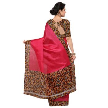 Pink Plain Semi Tussar Silk Saree With Blouse 3