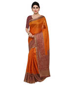 Orange plain semi tussar silk saree with blouse