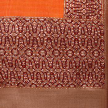 Orange plain semi tussar silk saree with blouse 5