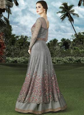 Grey Embroidered Net Anarkali Suit 2