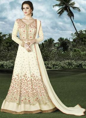 Off White Embroidered Net Anarkali Suit 1