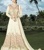 Off White Embroidered Net Anarkali Suit