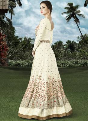 Off White Embroidered Net Anarkali Suit 2