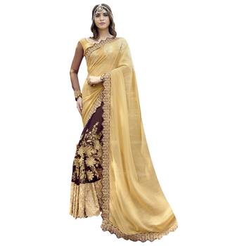Brown plain georgette saree with blouse 1