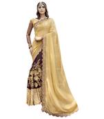 Brown plain georgette saree with blouse