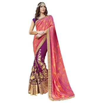 Violet plain georgette saree with blouse 1