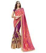 Violet plain georgette saree with blouse