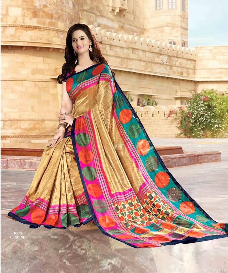 Multicolor printed cotton saree with blouse