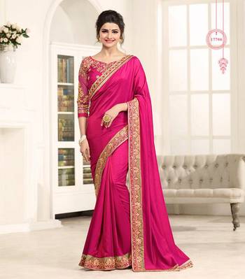 Pink embroidered silk saree with blouse 1