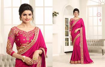 Pink embroidered silk saree with blouse 2