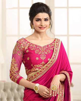 Pink embroidered silk saree with blouse 3