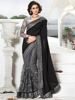 Black embroidered georgette saree with blouse 1