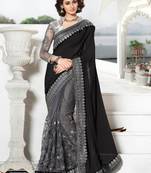 Black embroidered georgette saree with blouse