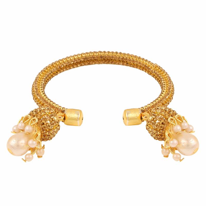 Oxidised Gold Plated Crystal Adjustable Kada Bracelet for Girls and Women Parijaat 2011167