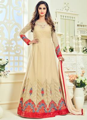 Cream Multi Resham Work Net Salwar With Dupatta 1