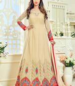 Cream Multi Resham Work Net Salwar With Dupatta