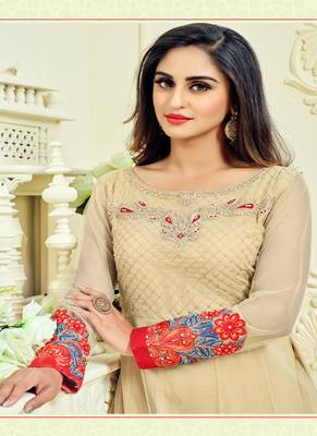 Cream Multi Resham Work Net Salwar With Dupatta 2