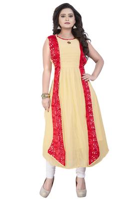 Cream plain georgette kurti 1