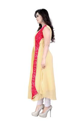Cream plain georgette kurti 2
