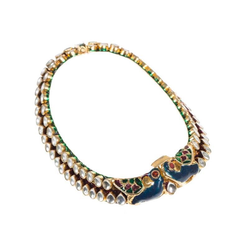 Rajathank Peacock Kundan Hasli Anklets