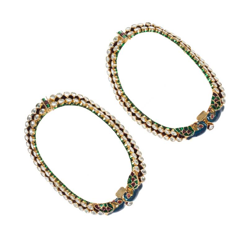 Rajathank Peacock Kundan Hasli Anklets