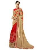 Red embroidered faux georgette saree with blouse