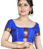 Royal blue blended silk and lace stitched blouse