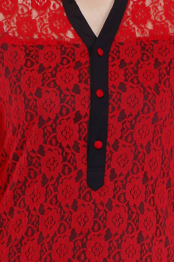 Red and Black  net stitched kurti