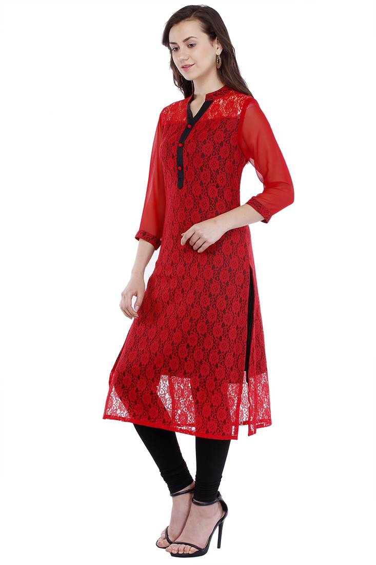 Red and Black  net stitched kurti