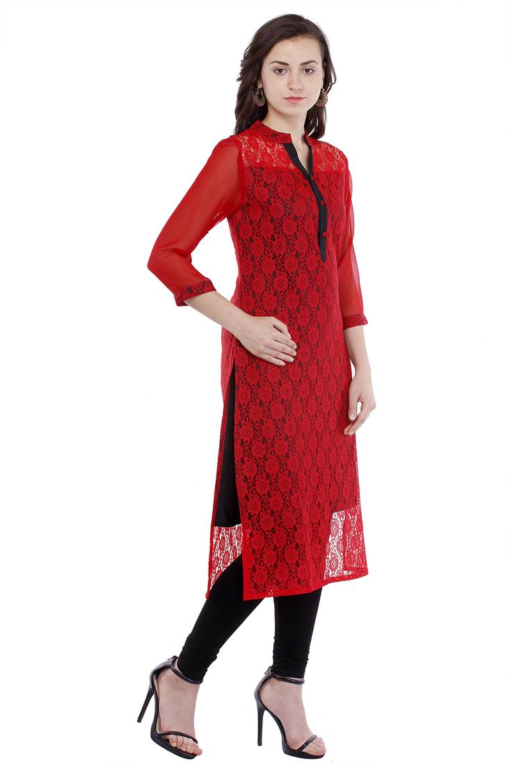 Red and Black  net stitched kurti