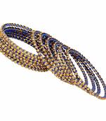 Thread Work With Gold Plating Blue Color Glass Stone Bangle Size: 2.10