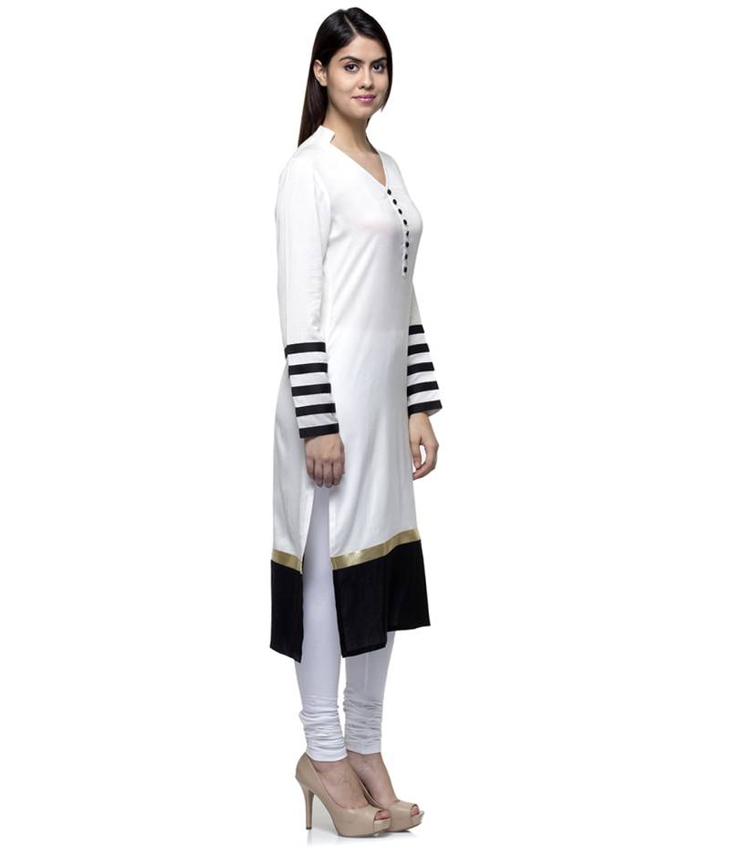 White plain Rayon screen print kurtis Laabha 2016951