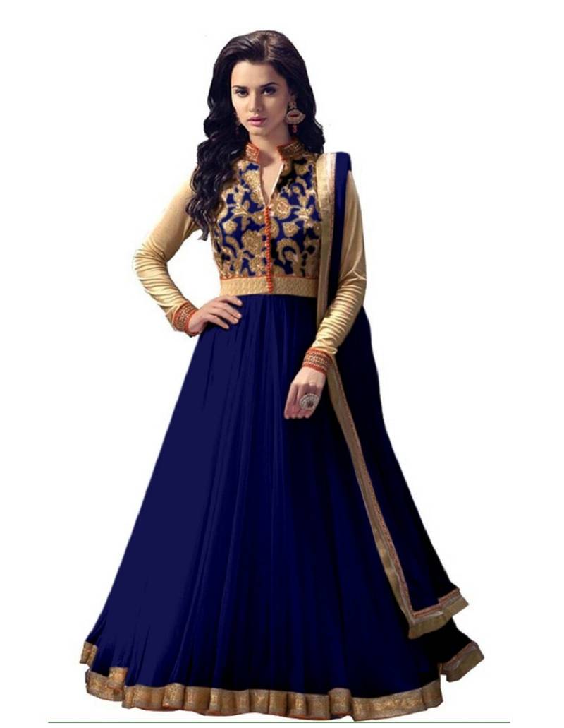 Dark blue embroidered net salwar